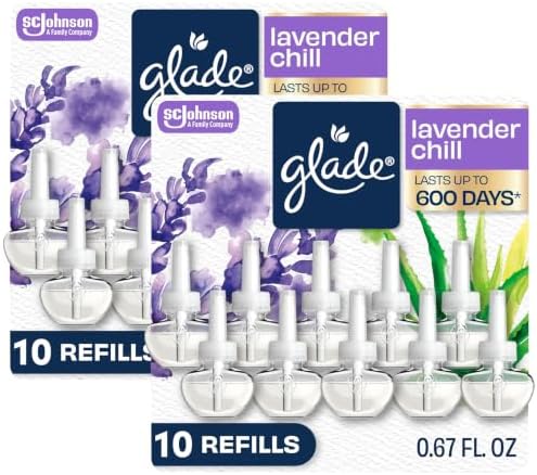 Glade PlugIns Refills Air Freshener,Tranquil Lavender & Aloe,Scented and Essential Oils for Home and Bathroom,0.67 Fl Oz,10 Count (Pack of 2)