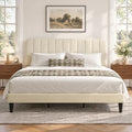 VECELO King Size Bed Frame with Upholstered Headboard, Velvet Platform Bedframe Mattress Foundation, Strong Wood Slat Support, No Box Spring Needed,Velvet Beige
