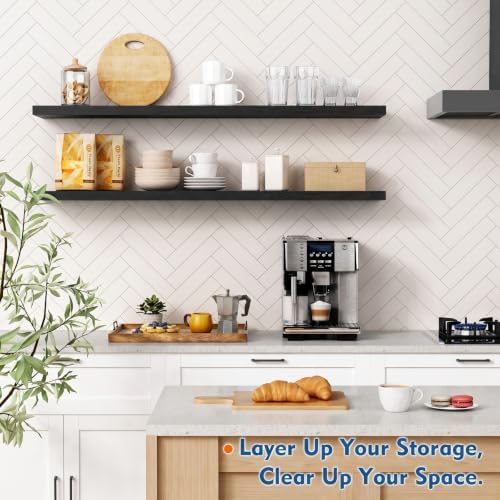 Long Black Floating Shelves for Wall, 48 inch Wall Shelf for Living Room