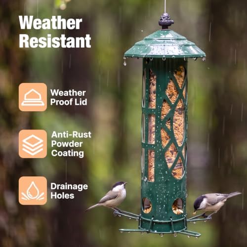Veehoo Squirrel Proof Bird Feeders for Outdoors Hanging, Holds Up to 3.5 lb