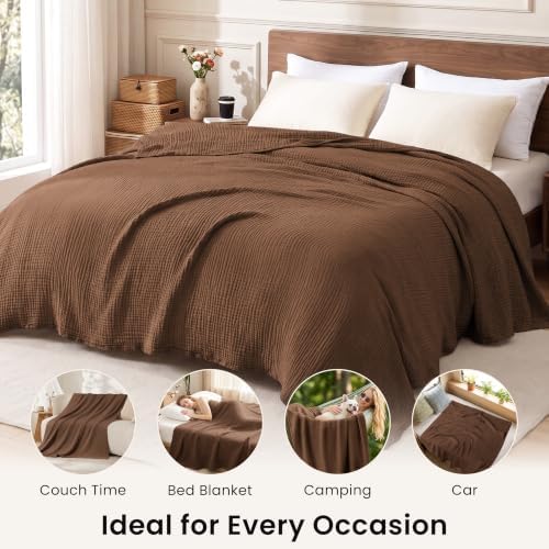 Love's cabin 100% Cotton Muslin Blanket King Size for Bed, Brown