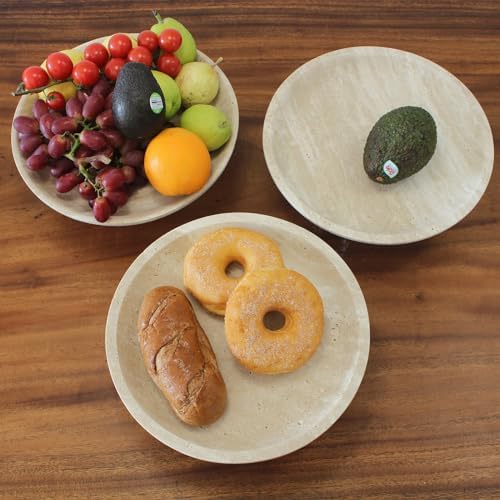 Nawgnail Natural Travertine Fruit Bowl for Kitchen Counter 10.2", Large Decorative Bowl Pedestal for Home Decor, Fruits Holder For Dining Table - Kitchen Organization