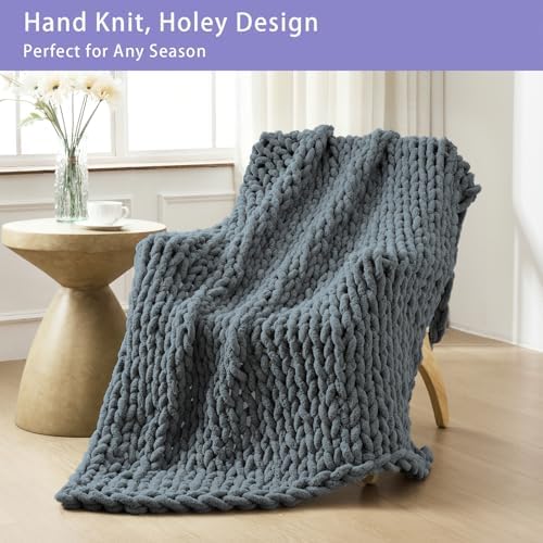 Bigacogo Chunky Knit Throw Blanket for Couch, 51x63 inches, Iron Gray