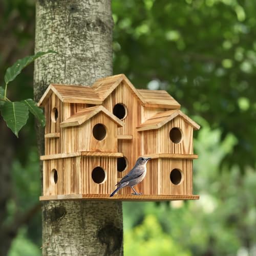 YYYUAN Cedar 10-Hole Bird House for Outside Hanging, 11x7x9 in Garden Decor