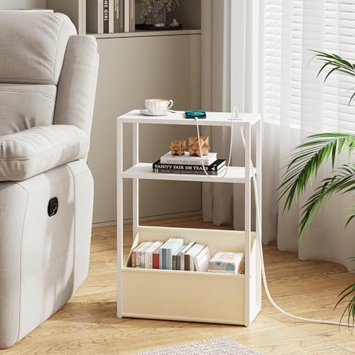 TUTOTAK Narrow Side Tables with Charging Station, Slim End Tables Set of 2