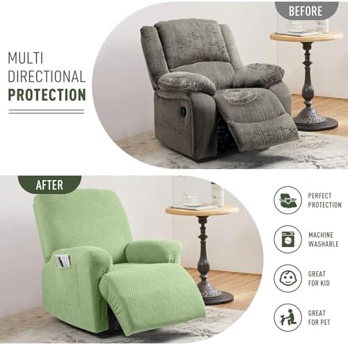 KinCam Recliner Chair Covers, Stretch Reclining Cover, Light Green