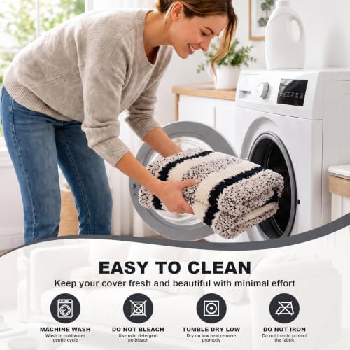 Striped Sherpa Armchair Slipcover, Stretch Plush Pet Friendly Accent Chair Cover with Elastic Bottom, Machine Washable Furniture Protector for Small Banquet Armchair