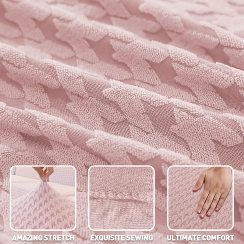 ZNSAYOTX 1 Piece Stretch Loveseat Cover (55"-71") New-Houndstooth Texture, Thick Sofa Covers for 2 Cushion Couch Universal Sofa Slip Cover with Elastic Bottom & Buckle, Soft Protector Dusty Pink