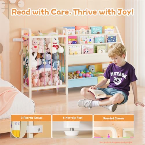 B5 Kids Bookshelf and Toy Storage, Book Shelf for Kids Blue&Yellow