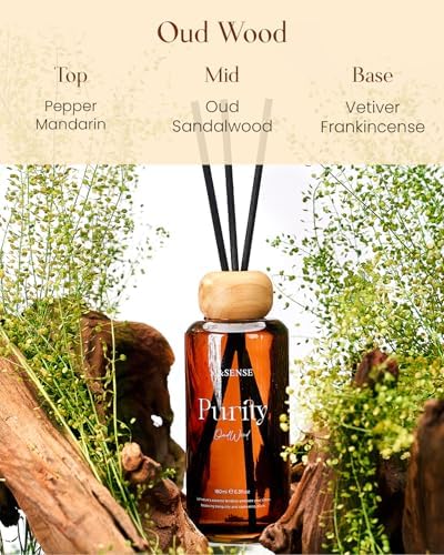 M&SENSE Reed Diffuser Set, Oud Wood, 6.3 oz Natural Essential Oil