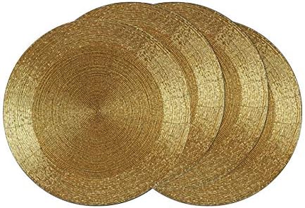 COTTON CRAFT Glitz Handmade Beaded Charger Placemats - Set of 4 - Gold