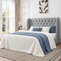 HOMBCK Full Size Bed Frame with Velvet Upholstered Headboard, Grey