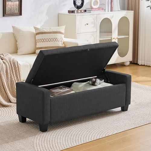 Huatean Home 43" Ottoman with Storage, Dark Gray Storage Ottoman Bench