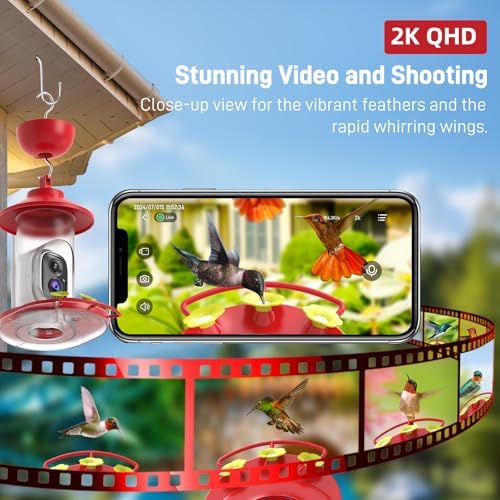 SOLIOM Hummingbird Feeder with Camera, 2K Smart AI Video, Solar Powered