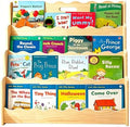 LINMAGCO Scalloped Kids Bookshelf, 4-Tier Montessori Toddler Bookcase, Front-Facing Book Organizer with Handle, Solid Pine Wood, Nursery Book Shelves for Bedroom Playroom Classroom & Reading Corner