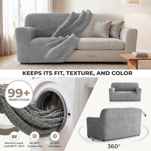 PAULATO Premium Stretch Couch Covers for Sofa - Sofa Chair Cover Washable, Dogs & Pets Friendly - Elastic Polyester Loveseat Slipcovers - Non-Slip Love Seat Couch Covers - Ash (40"-63" Wide)