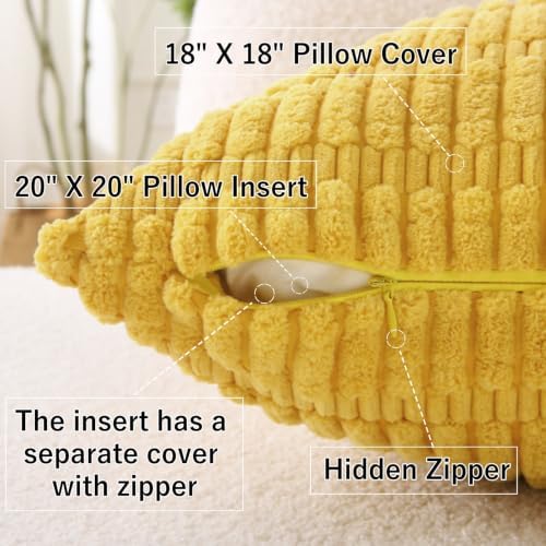 2 Pack Corduroy Decorative Throw Pillow with Inserts, 18x18 Inch Soft Boho Throw Pillow, Square Striped Throw Pillows for Couch, Bed, Sofa Decor