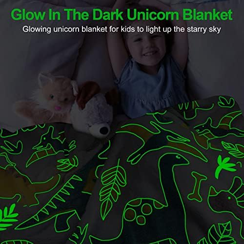 Glow in the Dark Dinosaur Fleece Blanket - Kids & Toddler Size 30"x40" for Boys