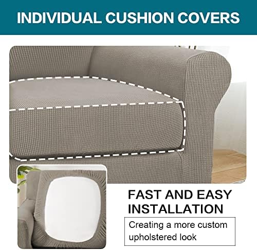 Turquoize 2 Piece Chair Covers Chair Slipcovers for Living Room Armchair Couch Cover Chair Sofa Cover with Individual Cushion Covers Furniture Cover for Chairs Feature Thick Fabric (Chair, Taupe)
