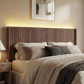 Queen Size Headboard Only, Modern Fluted Wall-Mounted Head Board with Lighting, Boho Wood Bed headboard Stylish Bedroom Decor, Espresso