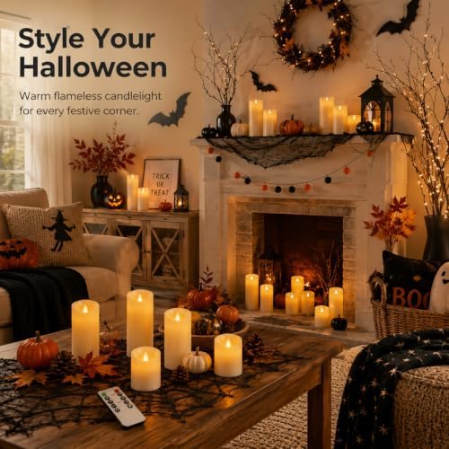 Enido Set of 24 Outdoor LED Candles, Battery Operated Flickering Waterproof Candles with 4 Remote (D2.2'' x H4''5''6'') for Halloween,Wedding,Christmas Decor(White)