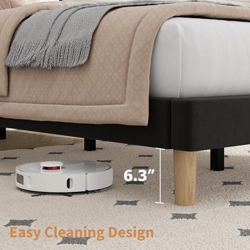 Twin Bed Frame with Adjustable Headboard, Velvet Upholstered Platform Bed