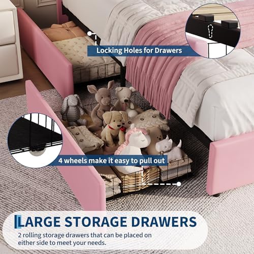 GarveeHome Queen Bed Frame, Platform Bed with Storage Headboard & Drawers