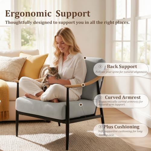 RNKSFX Modern Accent Chairs Set of 2 for Living Room Bedroom Mid Century Arm Chairs Upholstered Office Accent Chairs Comfy Waiting Room Chairs with Metal Frame, Grey