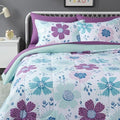 Amazon Basics 7-Piece Microfiber Kid's Comforter Bed-in-a-Bag Bedding Set with Sheets, Full/Queen, Bluish Flowers