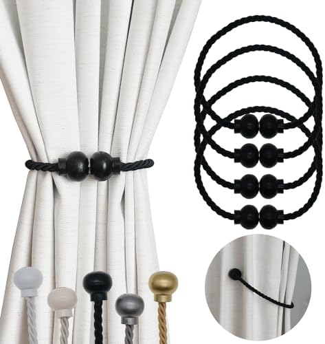 4Pcs Magnetic Curtain Tiebacks Modern Handmade Rope Curtain Tie Backs Black