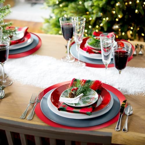 KesaPlan 100PCS 13in Round Red Placemats, Disposable Paper Chargers Plate