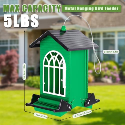 Gbekery Squirrel Proof Bird Feeders, 5LB Capacity, Weight-Activated, Green