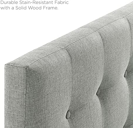 Modway Emily Tufted Button Linen Fabric Upholstered Queen Headboard in Gray
