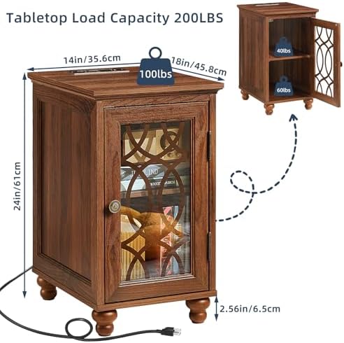 Joaxswe Narrow Side Table with Charger, Glass Door Storage