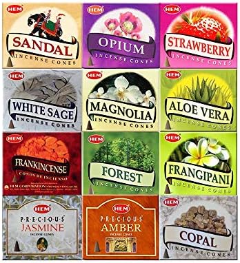 Hem 12 Assorted Boxes of Incense Cones, (120 Total)| Natural Fragrance for Aromatic Rooms | Odor Remover Incense for Stress Relief & Relaxation (Assorted 2)
