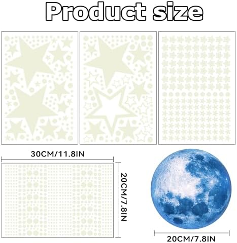 Glow in The Dark Stars for Ceiling,Glow in The Dark Stars and Moon Wall Decals,Ceiling Stars Glow in The Dark Kids Wall Decors Perfect for Kids Nursery Bedroom Living Room