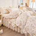 Floral Cotton Duvet Cover King Size 3 Pcs,100% Cotton Duvet Cover with 2 Pillowcases with Ruffles,Pink Rustic Aesthetic Breathable Soft Comfy Comforter Covers King 104"×90"