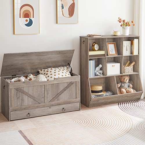 HOOBRO Kids Bookshelf, Toy Storage Cabinet, Kids Toy Organizer, 8 Cubicles, Bookcase Footboard, Bookshelf for Kids, for Playroom, Bedroom, Nursery, School, Greige BG35CW01G1