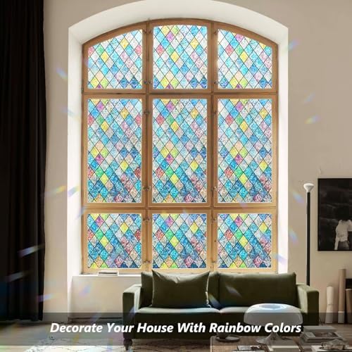 LEMON CLOUD Stained Glass Window Privacy Film Static Cling, 35.4″ x 78.7″