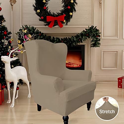 Easy-Going Stretch Wingback Chair Sofa Slipcover Natural