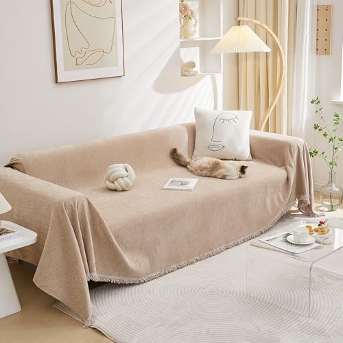 MEETSKY L Shaped Couch Covers for 2 Cushion Couch Sofa Sectional Sofa Covers Sofa Slipcovers Washable Soft Chenille Blend Modern Home Decorative Furniture Protector, 91" x 118", Khaki