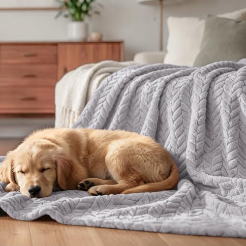 Exclusivo Mezcla Fleece Throw Blanket for Couch Sofa, 50”x70”, Light Grey
