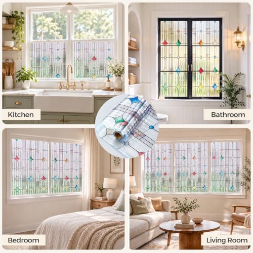 Stained Glass Window Film, Reeded Glass Film Static Cling, 11.8" x 78.7"