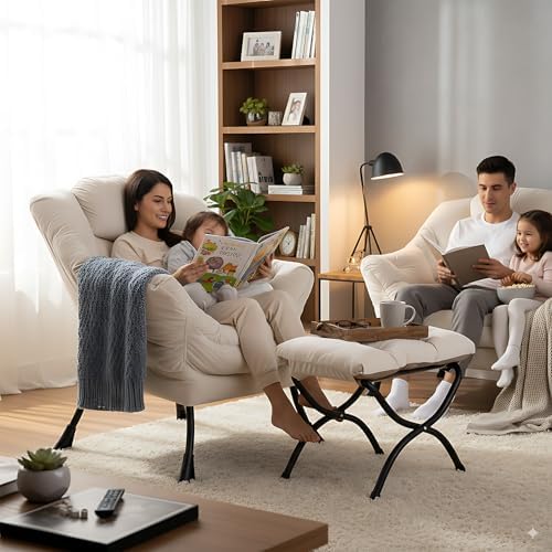 LITA Lazy Chair with Ottoman, Comfy Accent Reading Chair