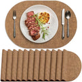 Faux Leather Oval Placemats Set of 12, Brown