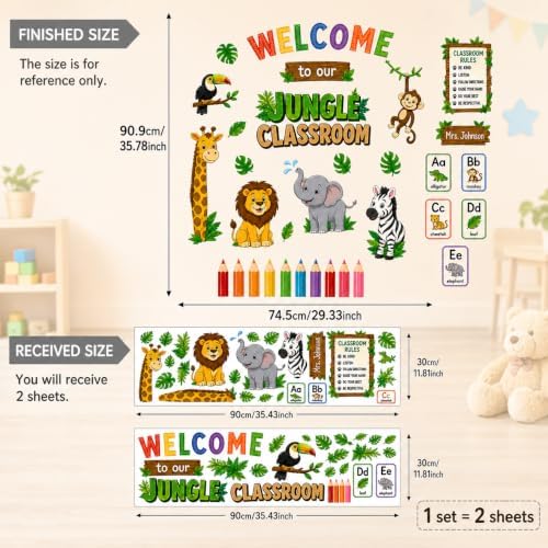 Welcome Animal Wall Stickers PVC Jungle Animal Wall Decals Tiger Elephant Giraffe Lion Monkey Wall Decor for Nursery Playroom Bedroom Classroom Kindergarten