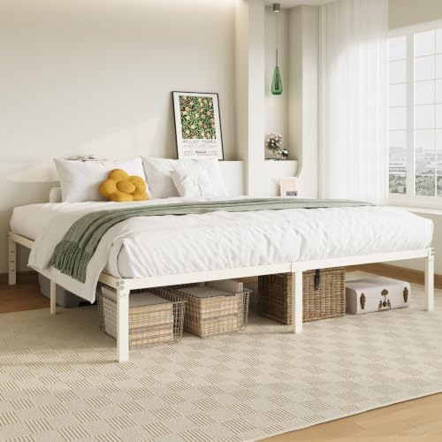 Allewie King Size Bed Frame, 14 inch Metal Beds with Storage Space, Beige