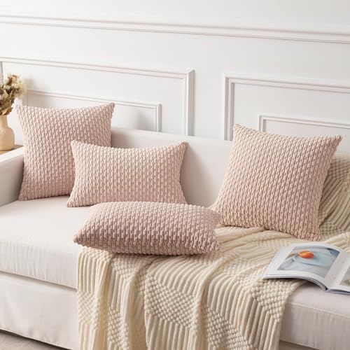 Kevin Textile Soft Corduroy 22x22 Inch Pillow Covers 2 Pack, Light Pink