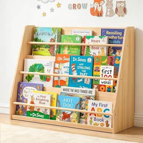 XiaZ Kids Bookshelf, 3-Tier Wooden Montessori Display for Toddlers