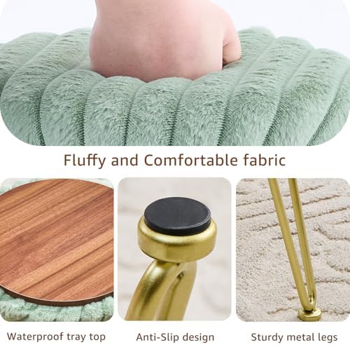 Wimarsbon Vanity Stool with Storage, Faux Fur Ottoman Chair with Metal Legs